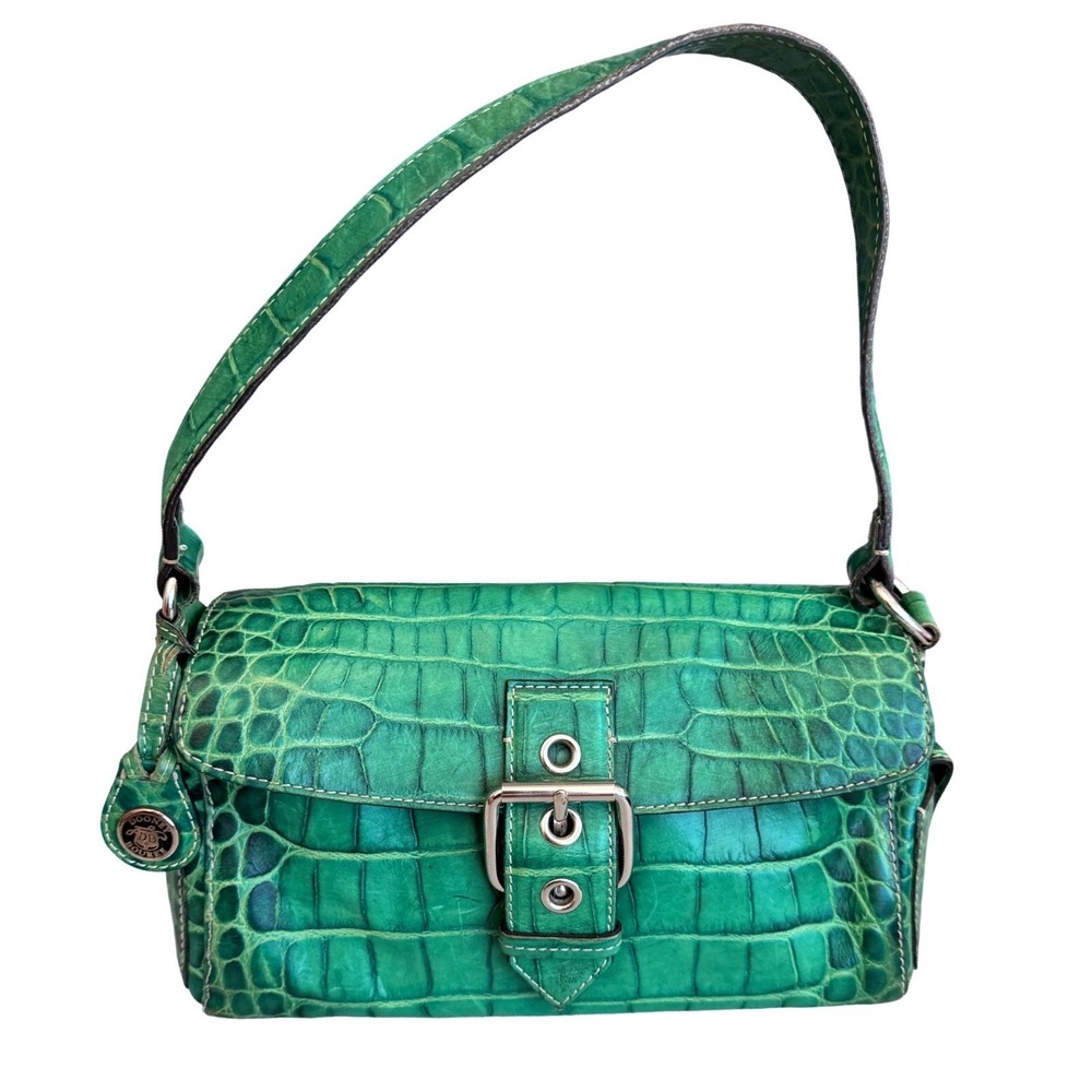Vintage Y2K Dooney and Bourke Purse Green Croc Baguette Shoulder Bag Buckle
